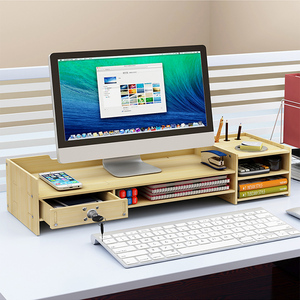 Computadora de escritorio de bambú <span class=keywords><strong>Monitor</strong></span> elevador con escritorio organizador de almacenamiento y cajón con cerradura - Product Image 4
