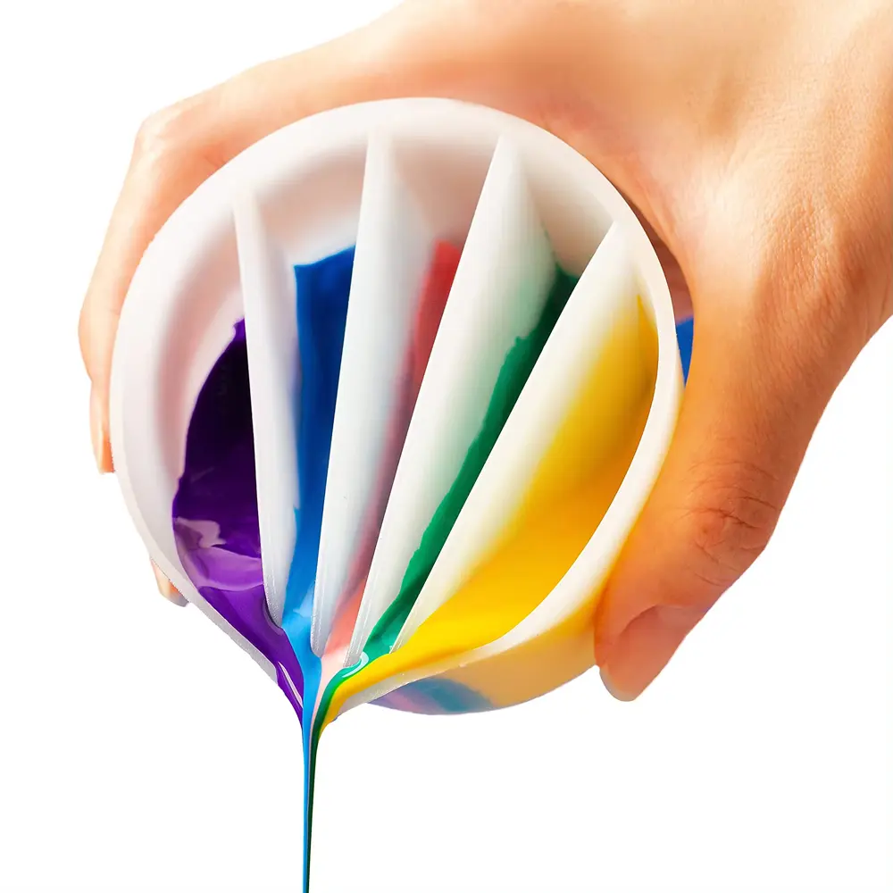 Copo de medição de distribuição de tinta de silicone reutilizável Keep Smiling 5 cores copo dividido