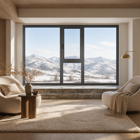 Hangxing Grande fenêtre panoramique en verre à cadre étroit et foncé, vitrage fixe, pour projets de villas et d'hôtels modernes, fournisseur en gros