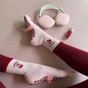 <b>Customized</b> Cute Embroidery Non-Slip <b>Socks</b> – Thick Pilates Yoga Ballet <b>Grip</b> <b>Socks</b> with Custom Logo for Women - Product Image 4