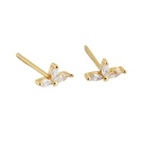 18K Vergoldeter Edel-Schmuck Blatt-Zirkon 925 Sterling Silber Kleine Blumen-Ohrstecker für Damen Jubiläum