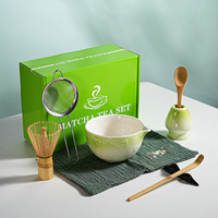 Bol à matcha avec bec verseur et fouet, cuillère optionnelle, ensemble de 4 à 7 pièces, motif fleur rose, bol et support, fouet à matcha, ensemble matcha