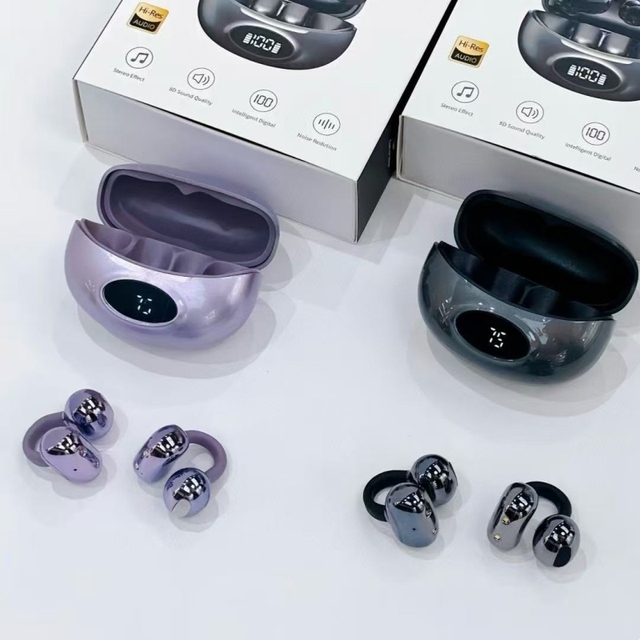 Open-ear Ear Clip Waterproof Earbuds Wireless Earphone Digital Display Music Sports Gaming TWS OWS Headset Running Earhook W19