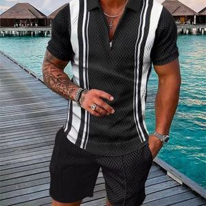 Conjunto Deportivo Personalizado OEM, Polo con Cierre, Top y Pantalones Cortos, Traje Deportivo de 2 Piezas para Hombre, Conjunto Deportivo Informal para Playa - Product Image 5