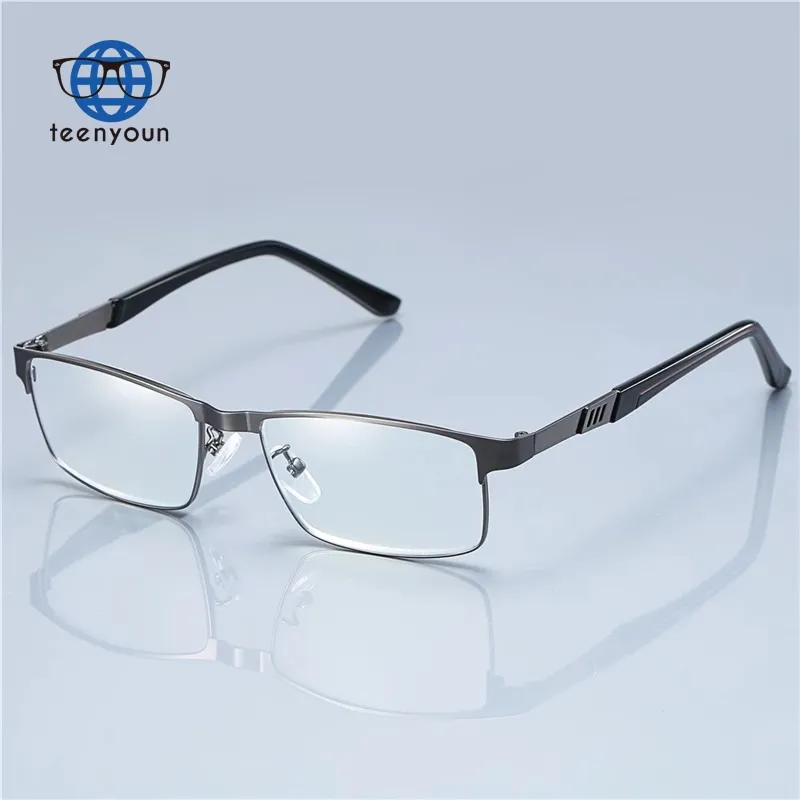Teenyoun Metalen Optische Computer Lezers + 1.0 ~ 4.0 Klassieke Zakelijke Leesbril Voor Mannen Anti Blauw Licht Presbyopic Brillen