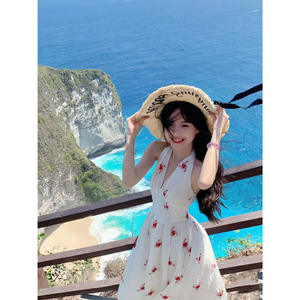 Vestido de Gasa con Estampado de Leopardo y Cuello Halter, Cintura Natural, Espalda Descubierta, Largo, de Secado Rápido, para Mujer - Product Image 1