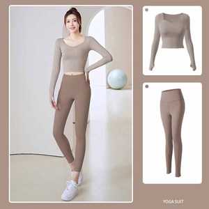 Conjunto de ropa deportiva de cintura alta para mujer, camiseta de manga corta con patrón sólido, pantalón, 2 piezas, traje deportivo para correr - Product Image 5