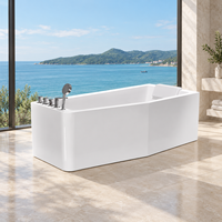 Baignoire Balnéo Asymétrique en Acrylique au Design Élégant 1700mm, Placement en Coin avec Finition Blanche et Dossier Inclinable