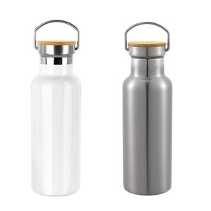 Wholesale 500ml Leakproof Vacuum Insulated Stainless Steel Sublimation Thermo Bottle Bamboo Lid Office Cup White 6-12 Hours - Product Image 1