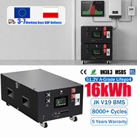 Batería LiFePO4 de 48V 51.2V 16kWh con BMS JK V19, Modular y Apilable, con Base con Ruedas, para Almacenamiento de Energía Solar en el Hogar, Stock DDP en Polonia