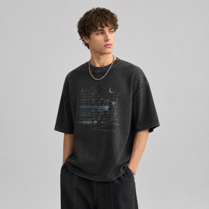 T-shirt surdimensionné à col côtelé personnalisé en coton épais avec motif vintage, streetwear, logo personnalisé, t-shirt pour homme - Product Image 3