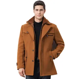 男士冬季羊毛外套简约混纺羊毛豌豆外套男士风衣休闲大衣男士新款高品质纯色常规