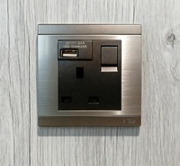 Prise MGA UK avec interrupteur et USB 2.1A/5V Acier inoxydable de qualité 304, argent, cuivre, PC ignifuge, SPCC, fer, composant USB