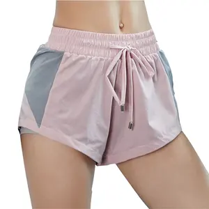 Shorts de ginástica personalizados, shorts de fitness com 4 vias, elásticas, de cor lisa para mulheres, para verão, com padrão