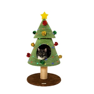Christmas Tree <b>Cat</b> House Sisal Scratcher With Star Top And Lights For Indoor <b>Cats</b> - Product Image 1