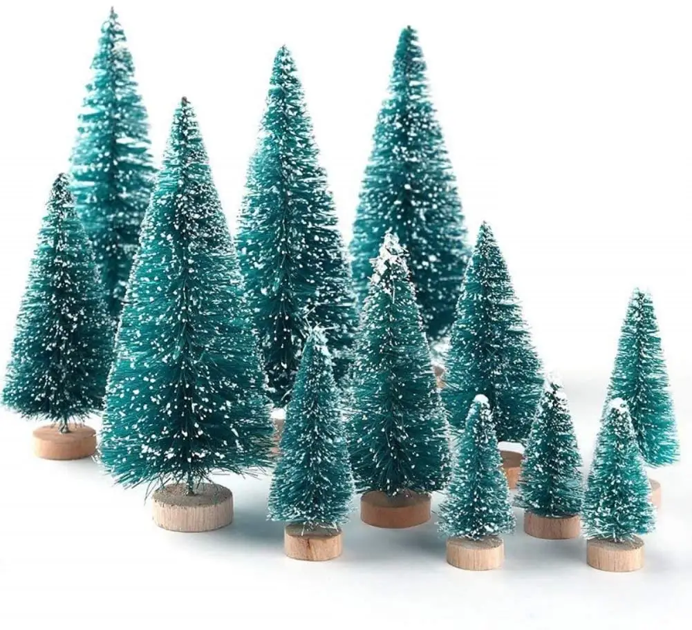 Mini Sisal Snow Frost Trees Bottle Brush Christmas DIY Decoration Home Table Top Decoration Diorama Tree Models Trees 5 Sizes