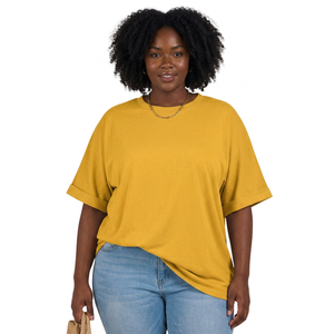 Camiseta de Algodón Premium para Mujer, Talla Grande, Cuello Redondo, Hombros Descubiertos, Secado Rápido, Transpirable, Ecológica, Informal de Verano, OEM al por Mayor - Product Image 1