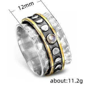 Anillo de Plata Fase Lunar F475, Chapado en Oro, con Engaste de Piedra Natural, Unisex, para Uso Diario, Joyería Fina - Product Image 3