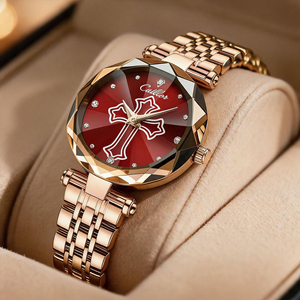 Reloj popular para mujer con diamantes en forma de cruz, cadena de oro rosa, esfera con diseño de cielo estrellado, reloj de cuarzo resistente al agua. - Product Image 5