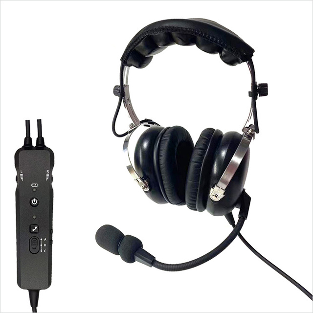 Black Pilot Headset ANR Aviation Headset Electret Condenser Microphone (Active Noise Reduction) A20