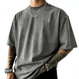 T-shirt en coton lavé surdimensionné pour homme, couleur unie, col rond, manches courtes, style décontracté, coupe jersey - Product Image 1