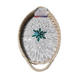 Juego de bandejas de servir con incrustaciones de nácar, elaboradas artesanalmente, para la decoración moderna del hogar - Product Image 1