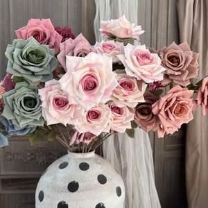 Bouquet de roses artificielles Cappuccino Rose, 3 têtes, fleurs en soie plastique, décoration de mariage et de maison - Product Image 1