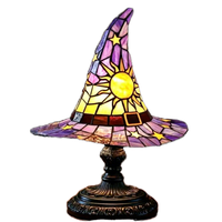Lámpara de Hotel con Cristal de Colores, Resina, Diseño de Sombrero de Bruja, Ecológica, Luz Blanca Cálida, Alimentación USB, Lámpara de Noche LED para Mesa de Noche, Decoración del Hogar, Regalo
