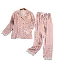 Ensemble de pyjama thermique géométrique pour femmes, taille élastique, respirant, séchage rapide, été, automne, hiver, manches longues, vêtements de nuit en polyester