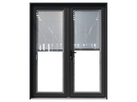 Porte battante à cadre fin en alliage d'aluminium avec double vitrage trempé et écran en acier inoxydable, isolation thermique, usage commercial