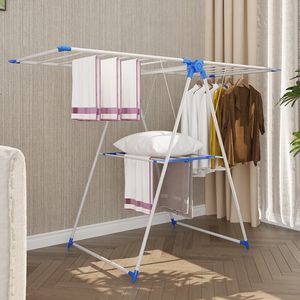 जानको बहुक्रियाशील स्टैंड ड्रायर स्प्रे लेपित लोहे के पाइप पंख वाले परिधान रैक - Product Image 3