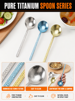 Pure titanium ijsbloem gehamerde Koreaanse ronde lepel, rijstlepel met lange steel, dessertlepel, theelepel voor thuis- en restaurantgebruik