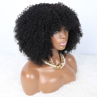 Perruques de Cheveux Humains de Qualité Supérieure - Perruque Afro Bouclée Crépue Naturelle en Cheveux Humains Vierges avec Frange, Entièrement Faite à la Machine