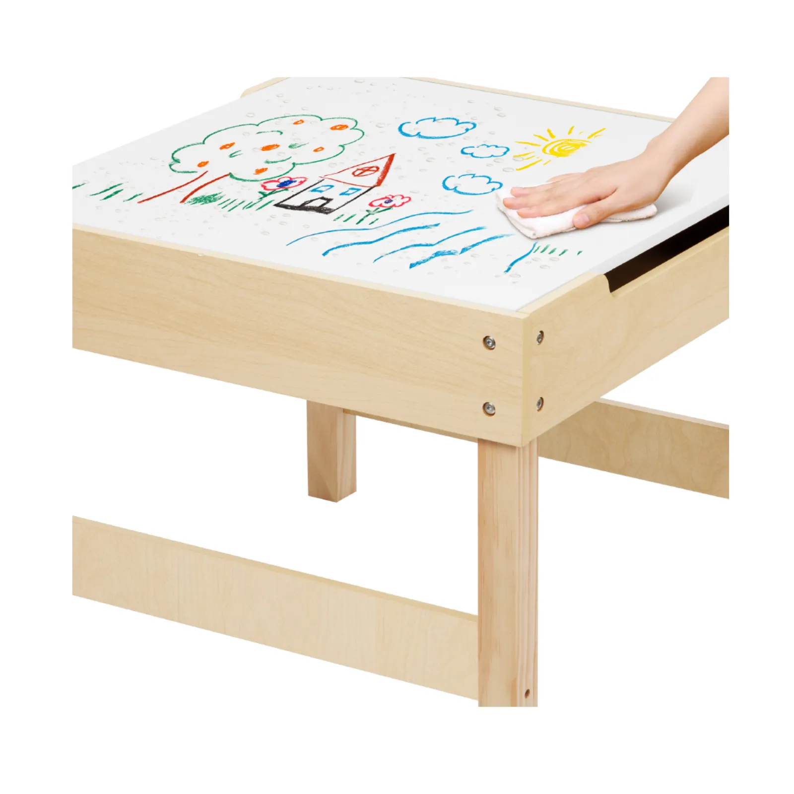 Houten Kindermeubelsets Dubbelzijdige Schoolbordtafel En Stoelen Voor Kinderen Activiteitentafel Met Opbergdoos