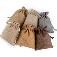 Petits sacs en jute imprimés imperméables à cordon bon marché pochette en lin