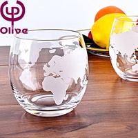 Verre à whisky en forme d'œuf avec carte du monde sablée, sans plomb, transparent, sans pied, motif globe, pour bar, maison, fête