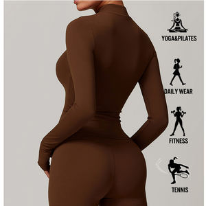 เสื้อโยคะแขนยาวแบบนิ่มสำหรับผู้หญิงเสื้อเชิ๊ตแขนยาวเสื้อเชิ๊ตแขนยาวซิปครึ่งนิ้วสำหรับวิ่งออกกำลังกายฟิตเนสป้ายได้ตามต้องการแฟชั่น - Product Image 2