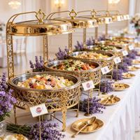 Plats de service pour la restauration, ensemble de chafing de luxe, chauffe-plats de buffet en acier inoxydable avec couvercle suspendu, rond, pour mariage et fête