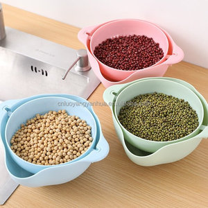 Bol de lavage et d'égouttage pour fruits et légumes, panier d'égouttage rond rotatif à double couche en plastique, <span class=keywords><strong>passoire</strong></span> de cuisine - Product Image 5