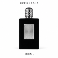 Flacon de parfum en verre vide rechargeable de luxe 100 ml, velours noir avec capuchon argenté gravé, style arabe, vente en gros, logo personnalisé