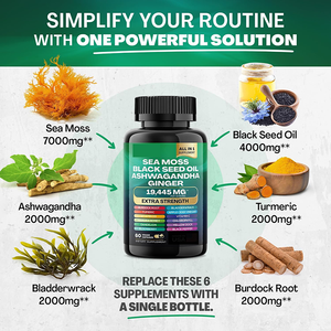 Cápsulas <span class=keywords><strong>de</strong></span> musgo <span class=keywords><strong>de</strong></span> mar todo en 1, suplemento herbal <span class=keywords><strong>de</strong></span> seamoss con aceite <span class=keywords><strong>de</strong></span> semilla negra, Ashwagandha <span class=keywords><strong>jengibre</strong></span>, soporte inmunológico para adultos - Product Image 5