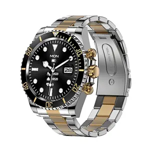 Moda lüks Bt arayarak erkekler Metal Smartwatch paslanmaz çelik yuvarlak ekran Aw12 akıllı saat