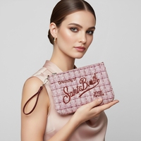 Tas Selempang Wanita Desainer Mewah Warna Pink Bahan Tweed, Tas Bahu Messenger Kain Tweed untuk Wanita, Tas Kosmetik Fashion