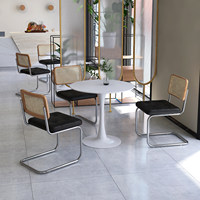 Ensemble de chaises de salle à manger en acier inoxydable et cuir de style médiéval, non réglables, sans accoudoirs, pour café, hôtel