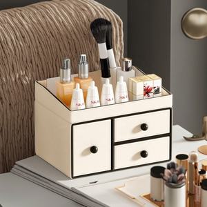 Caja de almacenamiento avanzada de gran capacidad FRINS 2025, nuevo organizador de cosméticos para lápiz labial, cuidado de la piel, tendencia de escritorio de cuero - Product Image 1