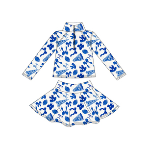 GLD1283 RTS Little active girl Blue bows print outfits kids wholesale girl yoga child clothing Athletic set - Product Image 4