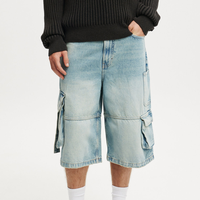 Shorts cargo baggy asymétriques pour homme, poches, jambe droite, taille mi-haute, denim, demi-jeans pour homme, décontracté, effet vieilli, pantalon décontracté