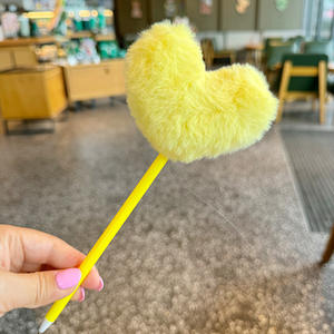 Chubby Heart-Shape Rainbow Ballpoint <b>Pen</b> Custom Plastic Yellow 14cm <b>Pen</b> with Big Pom-Pom Black <b>Fluffy</b> for Signatures Gifts Daily - Product Image 3