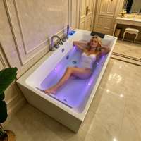 Baignoire rectangulaire en acrylique avec spa, massage, bain à bulles, cascade et panneau de commande pour hôtel