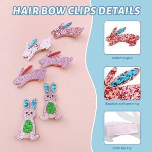 Custom Children's Lovely Hair Clips Cartoon Bunnies <b>Cute</b> Hair Accessories Glitter Rhinestone Ribbon Wrapped Hair <b>Pin</b> Wholesale - Product Image 6
